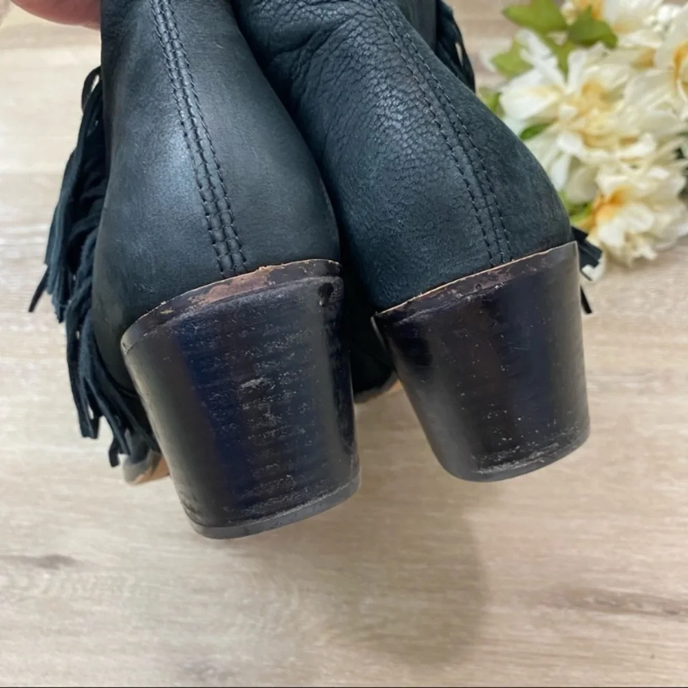 Dolce Vita “Sema” Black Nubuck Leather Side Fringe Booties